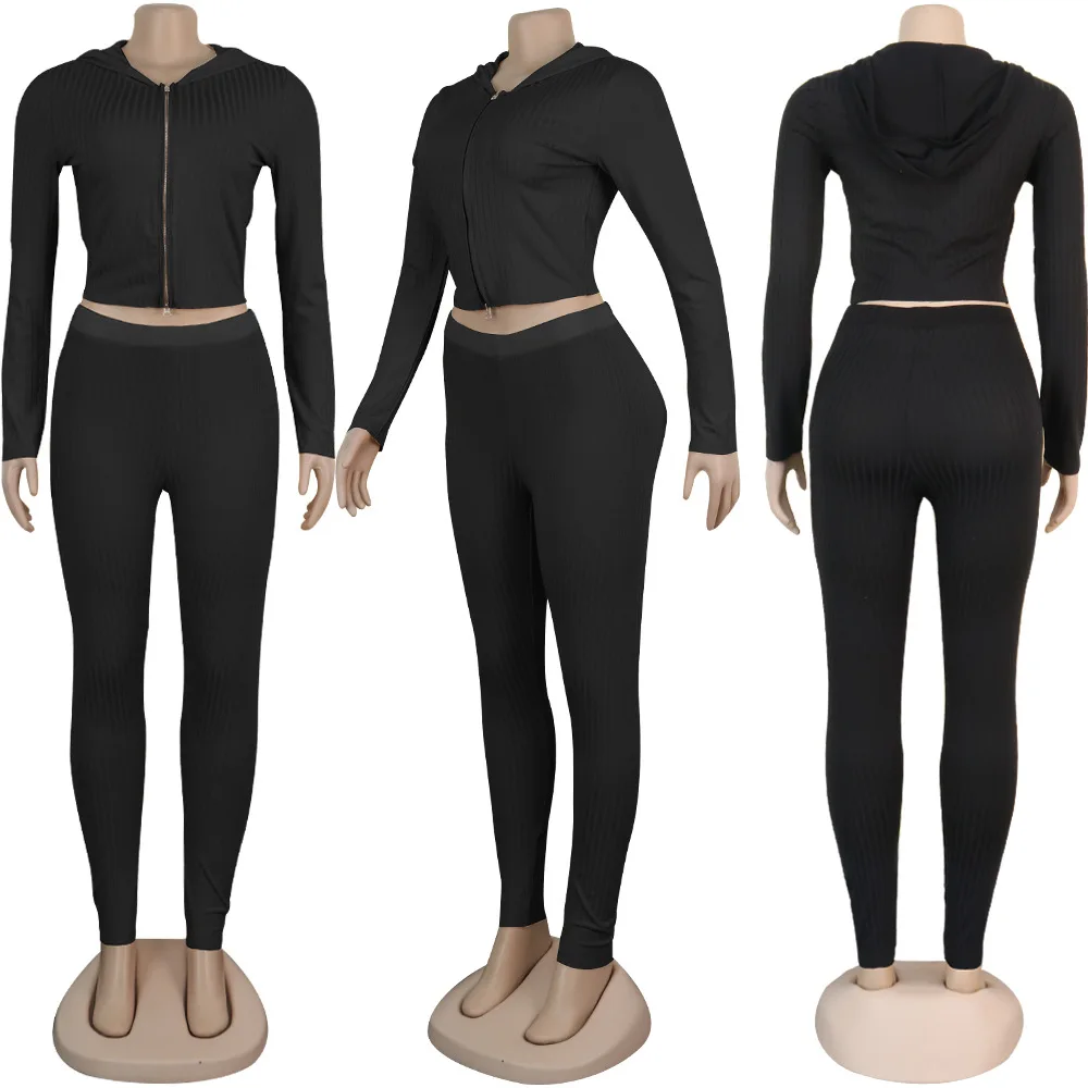 HAOYUAN Sexy Knitted Two Piece Set Tracksuit Women Fall Winter Clothing Crop Top and Pants Matching Suit 2 Piece Club Outfits