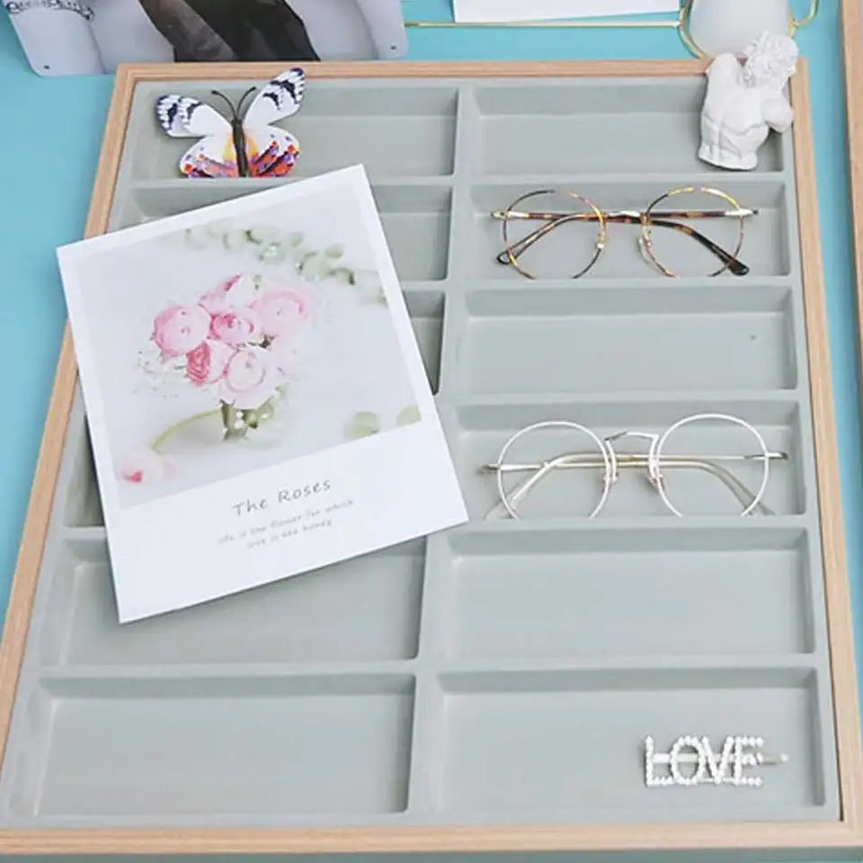 Zonnebril Organizer, 18 Grids Glazen Display Stand Zonnebril Opbergdoos Bril Sieraden Organizer met Opvouwbaar Deksel, Collectables Opbergdoos, Reisvitrine - 18.5x14.6x2.4in