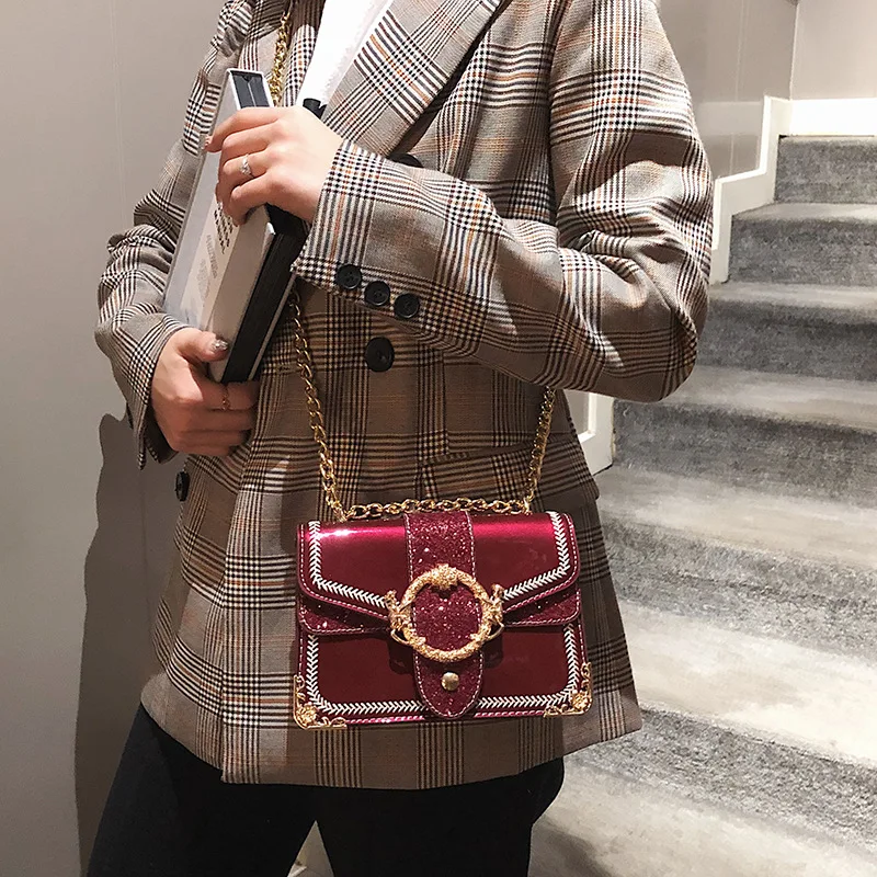 

Square Bag Rivets National Small Handbag Chain-Bag Messenger-Bag Lock-Embroidery Women