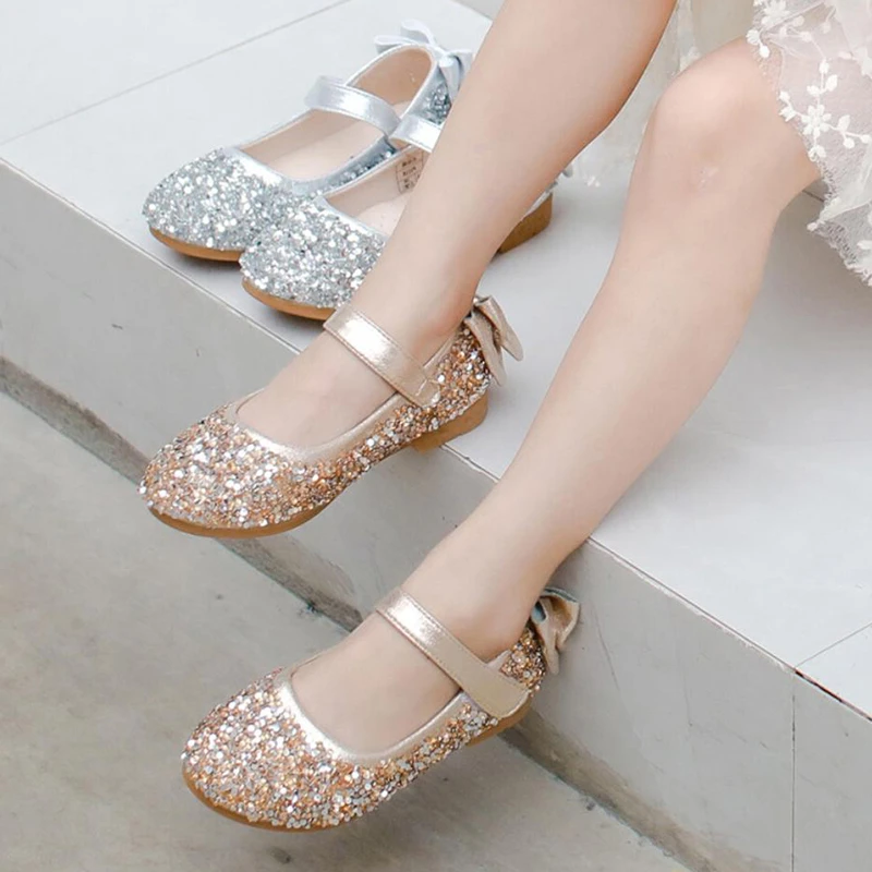Children's Little Girls Glitter Sequins Gold Silver Princess Shoes For Toddler Baby Kids Wedding Party Mary Jane Dress Shoes New slippers for boy