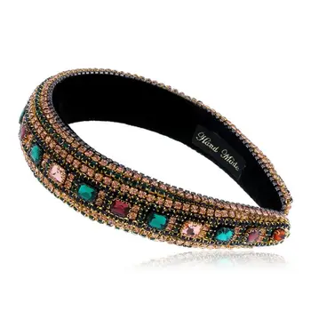 

Baroque Jewelry Wide Bandana Multicolored Square Crystal Rhinestone Headband