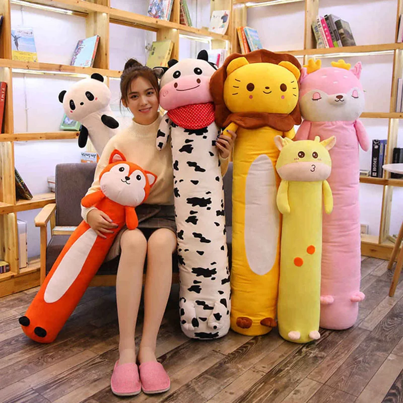

Cylindrical Animals Plush Toy Cartoon Animal Head Pillow Bolster Sleeping Friend Cow Deer Giraffe Lion Panda Fox Kids Gift HT