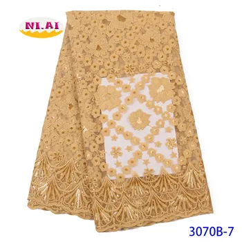 

French Net Lace Fabric 2020 Latest African Lace Fabric With Sequins Mesh Tulle Lace Fabric High Quality Nigerian NA3070B-3