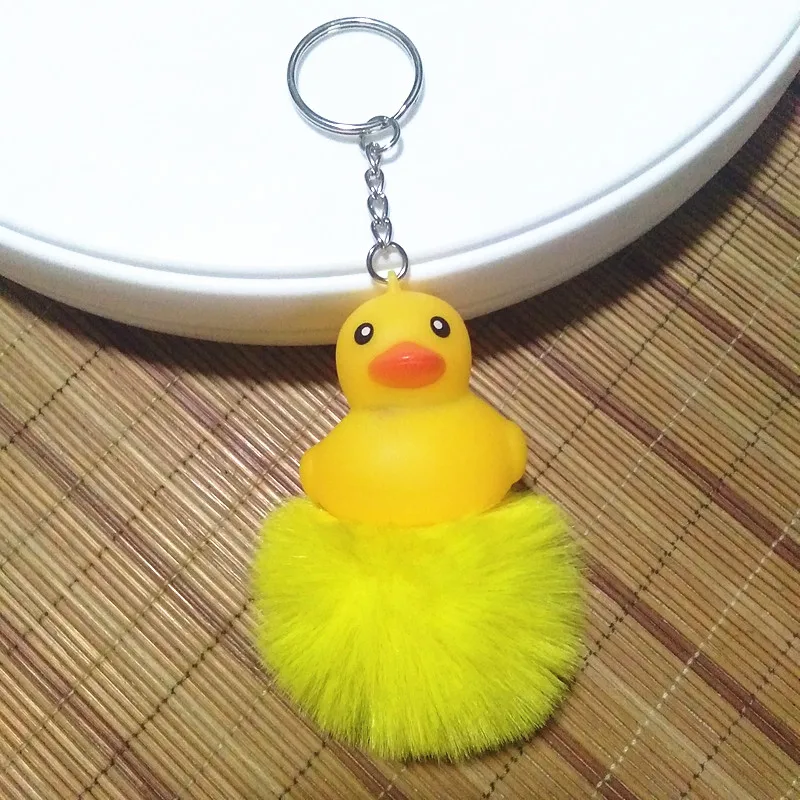 

New Little Duck Key Chain Yellow Pompon Fluffy Fake Fur Ball Key Ring Cute Pendant Bag Charming Car Key Holder Personality Gifts