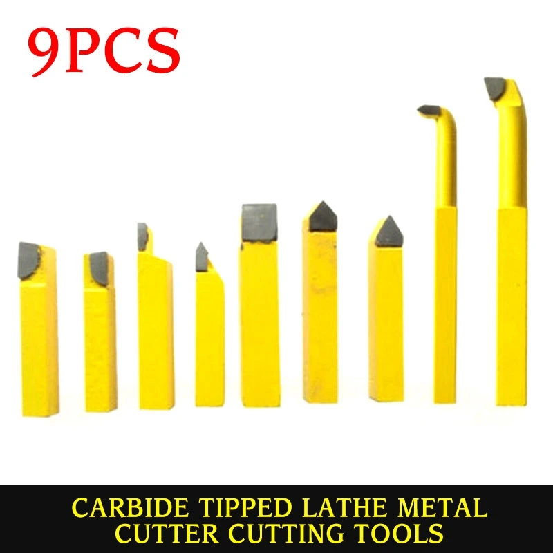 9pcs 8MM Carbide Tip Tipped Cutter Tool Bit Cutting Set for Metal Lathe Tooling