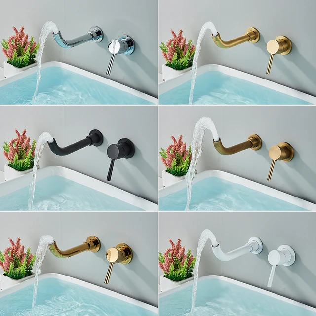 Matte Black ก๊อกน้ําอ่างล้างหน้าทองเหลืองสีขาวห้องน้ําอ่างล้างจานก๊อกน้ําติดผนังสีดํา Mixer Tap เดี่ยวอ่างล้างจานก๊อกน้ํา 2