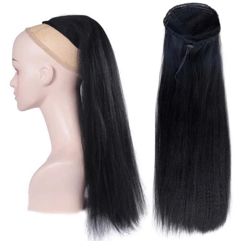 Drawstring Ponytail Hair Extension Clip Synthetic Afro Kinky Straight Hairpieces With Elastic Band Comb black |