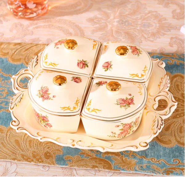 Rose four blessing Фарфор Европейский дворец Фруктовая тарелка фрукты тарелка стеллаж фрукты сухофрукты коробка здоровая гостиная фрукты семья вечерние Рождество mu - Цвет: Rose four blessing