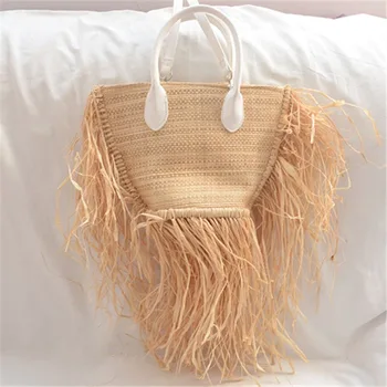 

2020 Summer New Straw Bag Tasseled Rafe Straw Cloth Fashion Simple Handbag Shoulder Bag Beach Seaside Holiday Female Bag