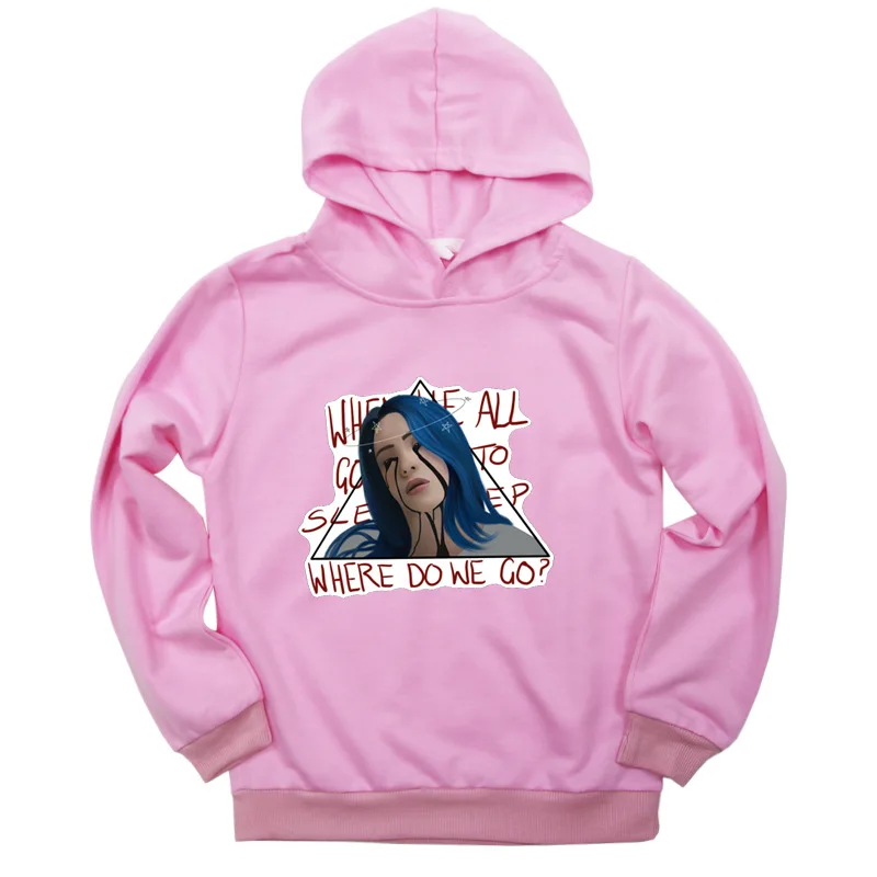 Новинка; Billie Eilish; сезон весна-осень; детская толстовка с объемным принтом для мальчиков и девочек; крутой пуловер; тонкая детская спортивная одежда; Повседневный пуловер с капюшоном - Цвет: style 3 - pink