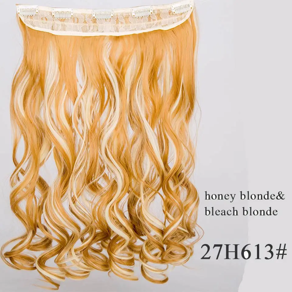Энергичные волнистые длинные 24 дюйма черный коричневый 5 клип в наращивание волос синтетические волосы кусок термостойкие для женщин - Цвет: 27H613