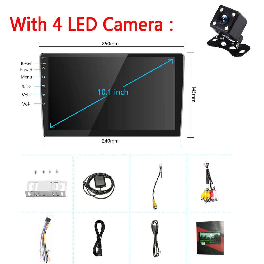 10.1inch 4led camera LeeKooLuu Android 8,1 2Din Автомагнитола 10,1 дюймов 2.5D центральный мультимедийный MP5 видео плеер универсальный Авторадио gps Bluetooth Wifi - Цвет: 10.1inch 4led camera