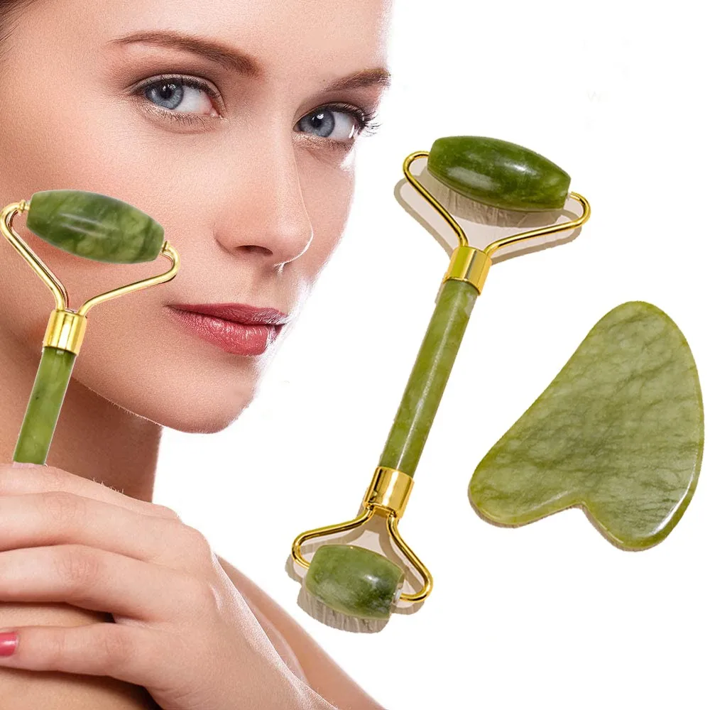 

Jade Roller And Gua Sha Set Natural Quartz Facial Massager Jade Stone Roller Face Neck Skin Lift Body Slim Massage Tool Beauty