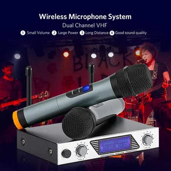 

ARCHEER Wireless Microphone System Handheld VHF Frequencies Dynamic Capsule 2 channels Wireless Microphone for Karaoke System