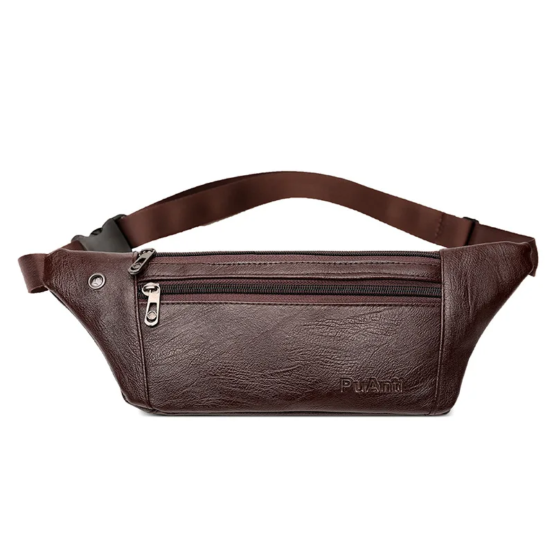 

New Style Versatile PU Leather Close Fit Waist Bag MEN'S AND WOMEN'S Anti-Theft Outdoor Sport Waist Bag Money Bag Slim Pockets