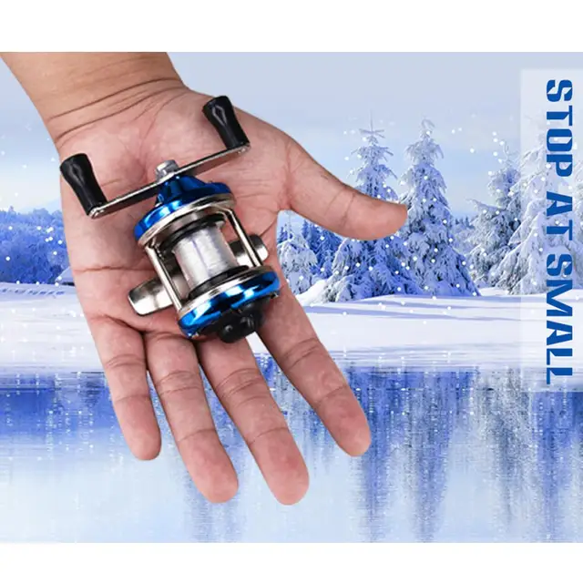 US $3.82 Mini Winter Ice Fishing Reel Baitcasting Double Rocker Bait Casting Fishing Reel Gold Blue Smooth H