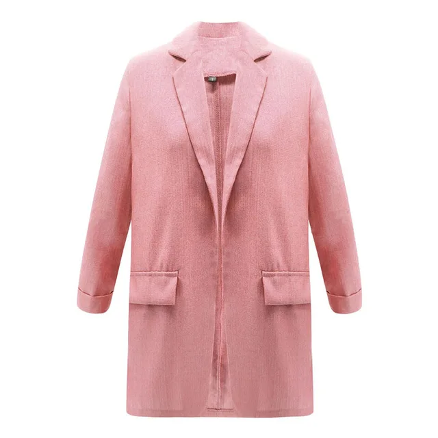 Pink Женское повседневное Свободное пальто с рукавом 3/5, женский костюм с открытой передней частью размера плюс, однотонное винтажное Женское пальто - Цвет: Pink