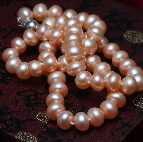 

New Arrival Favorite Pearl Jewelry Women AAA 8-9MM Pink Freshwater Pearl Wedding Bridal Lady Necklace Handmade Lady Gift