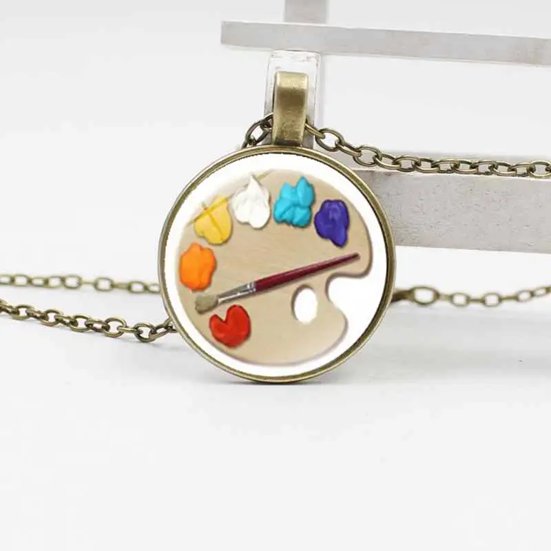 Модный гламурный палитра фото круглый стеклянный кулон ожерелье|Ожерелья с