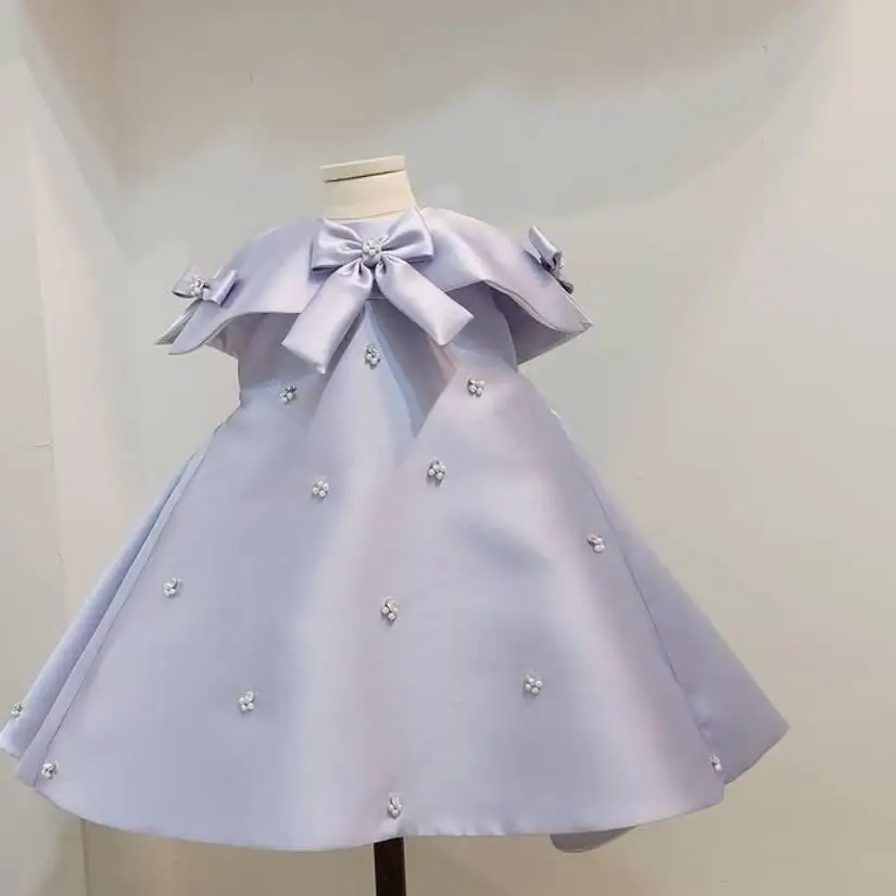 

Baby Clothing For Baptism Birthday Party Wedding Princess Ball Gown Bow Beading Sleeveless Dresses For Girl Vestidos A545