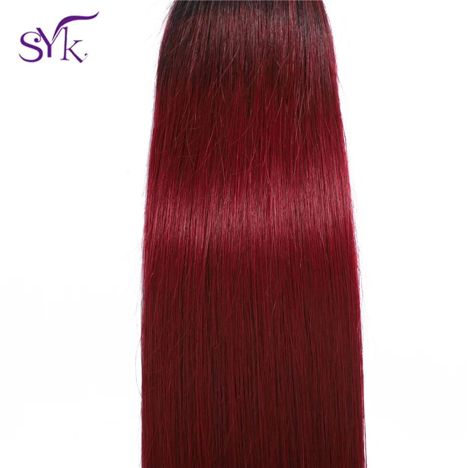 SYK прямые волосы Омбре 3 пучка T1B/99J бразильские человеческие волосы ткет 3 пучка волос предварительно цветные 1"-26" не Реми наращивание волос