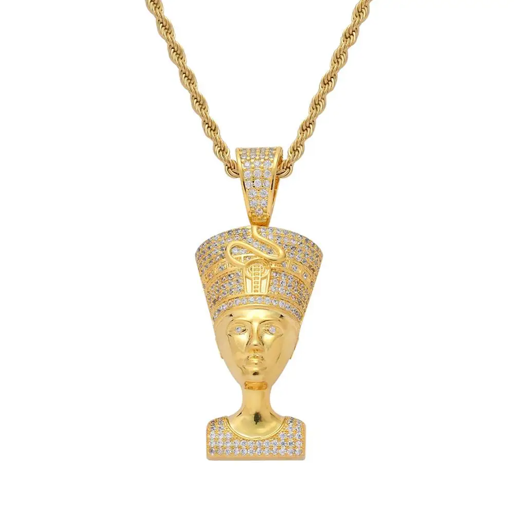

New Copper Inlay Zircon Egyptian Pharaoh Pendant With Stainless Steel 24 inch Chain Hip Hop Necklace Fashion Jewelry Men's Gifts