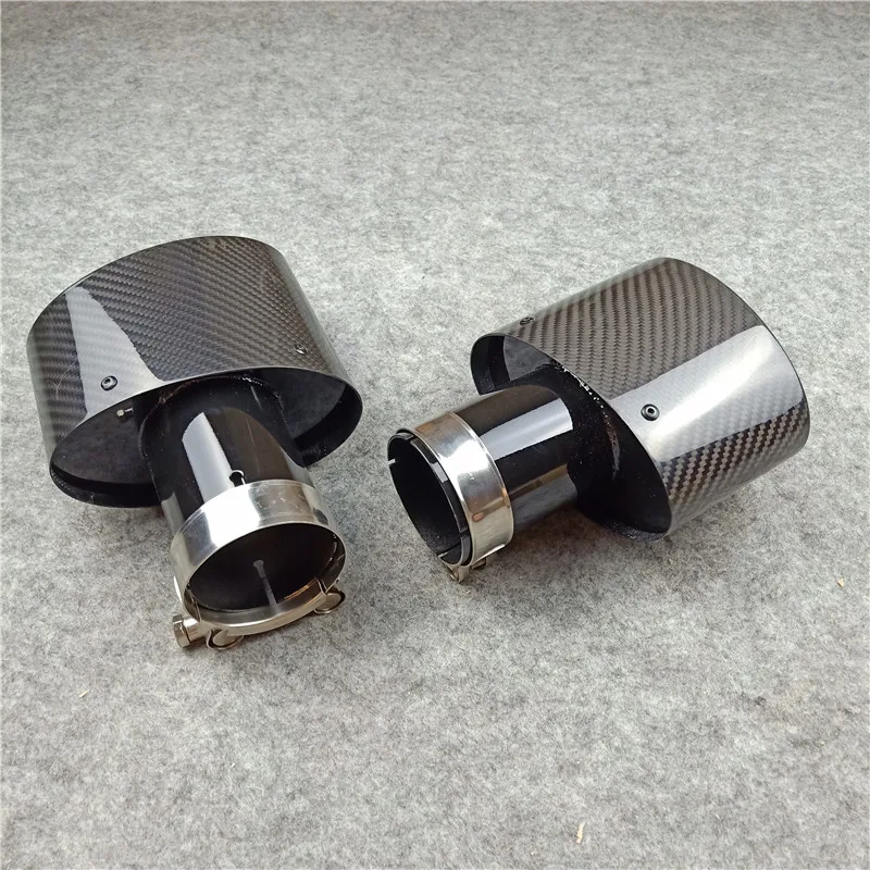 1 paar Oval Slanted carbon Glänzend schwarz Auspuff Tip muffler Auspuff tipps schalldämpfer rohr Endrohr schneidet Auspuff Rohre Für AKRAPOVIC – Detail 5