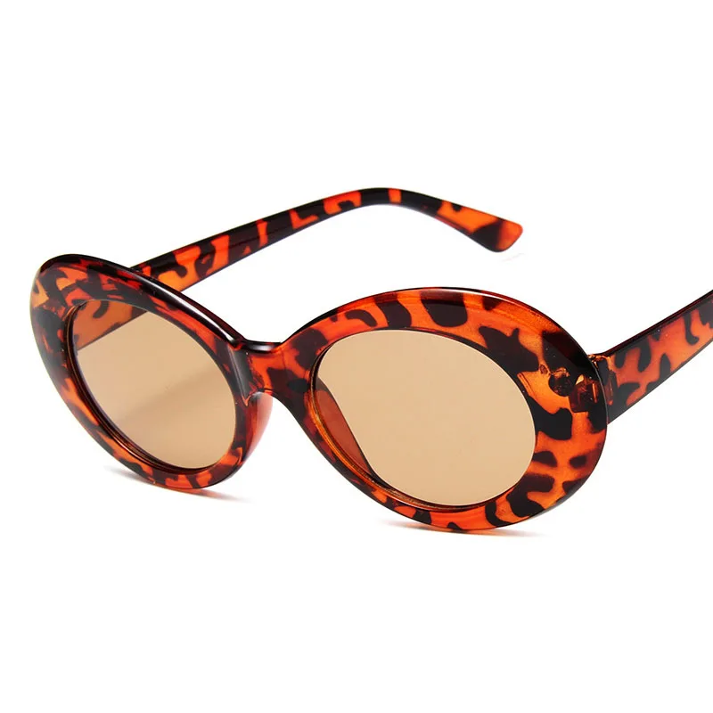 RBRARE Oval Sunglasses Women Goggles Vintage Round Thick Border Frame Glasses Classic Male Colorful Candy Color Pink Sun Glasses - Цвет линз: PLS9750-LeopardTea