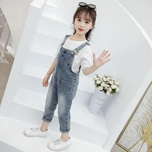 Fashion Spring Autumn Baby Girls Overalls Casual Solid Suspender Trousers Kids Denim Pants Children Vestidos For 3-14 Years Old