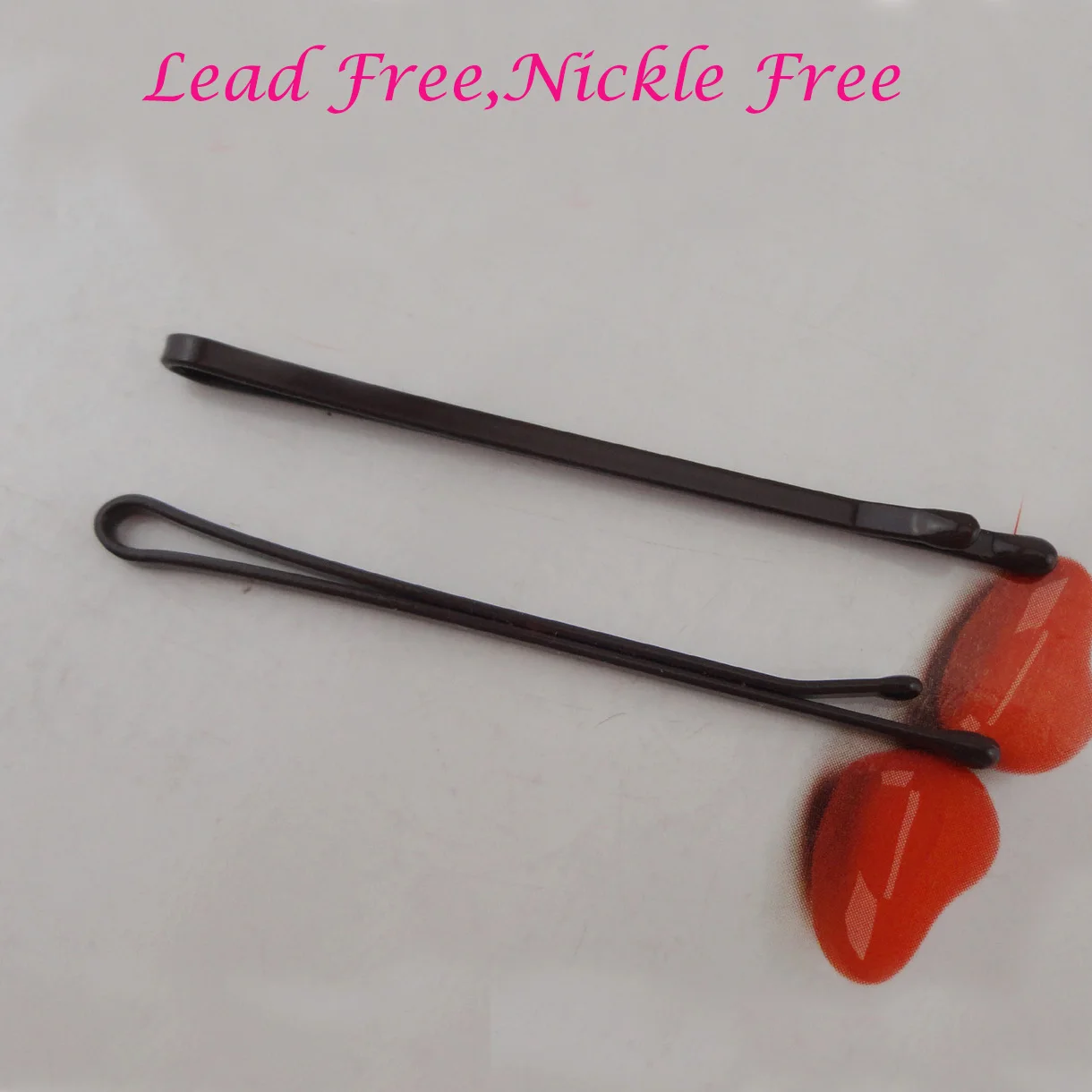 50PCS 2.0mm*55mm Dark Brown Flat plain Metal bobby pins with smooth enamel round tips at nickle free &amplead hair slides |