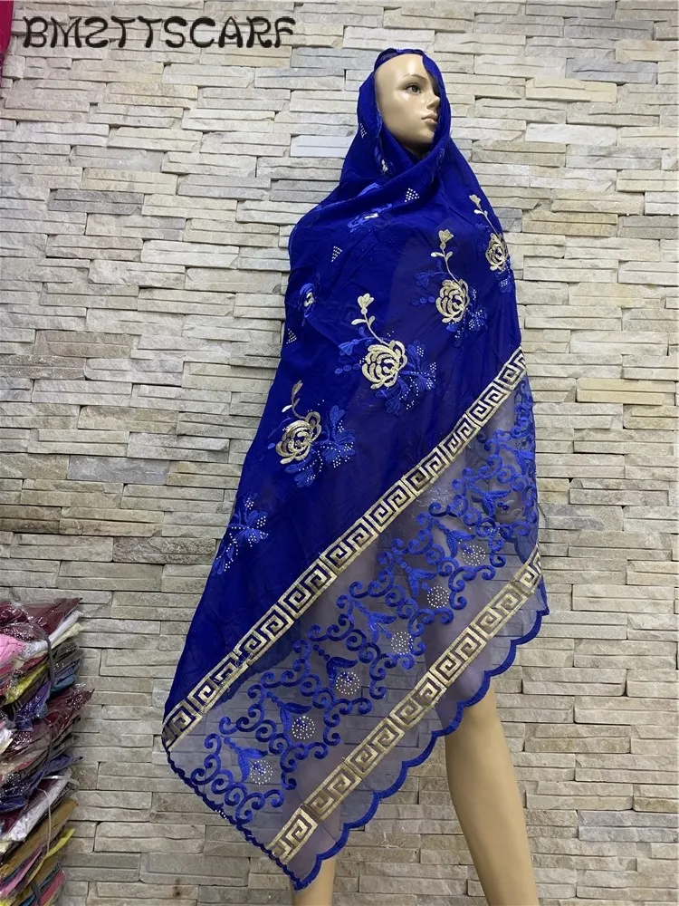Real Shot!African Women Cotton Scarfs Cotton Splicing Net Scarf Soft Headscarf Women Hijab Scarf on Sales BM818