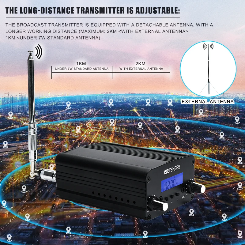 Retekess-TR509 무선 FM 방송 송신기 스테레오 라디오 스테이션 캠퍼스 앰프, 드라이브 인 교회 영화관용 AUX 입력