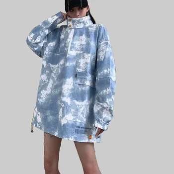 

Autumn Women Long-sleeved Single Breasted Denim Jacket Harajuku Bf Jacket Female Streetwear Handsome Camouflage Loose Coat