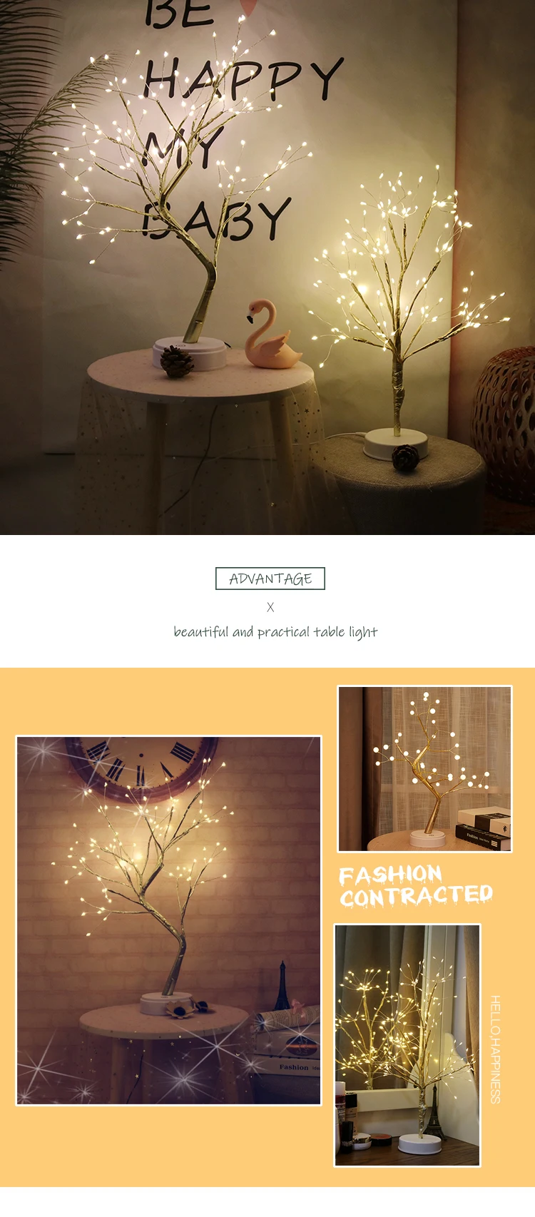 Candeeiros de Mesa com Bateria Luzes de Fadas Decorativas para Festa Decoração do Quarto Luz da Noite Fogo Árvore Casamento & Usb 6 mesa com bateria & usb luzes de