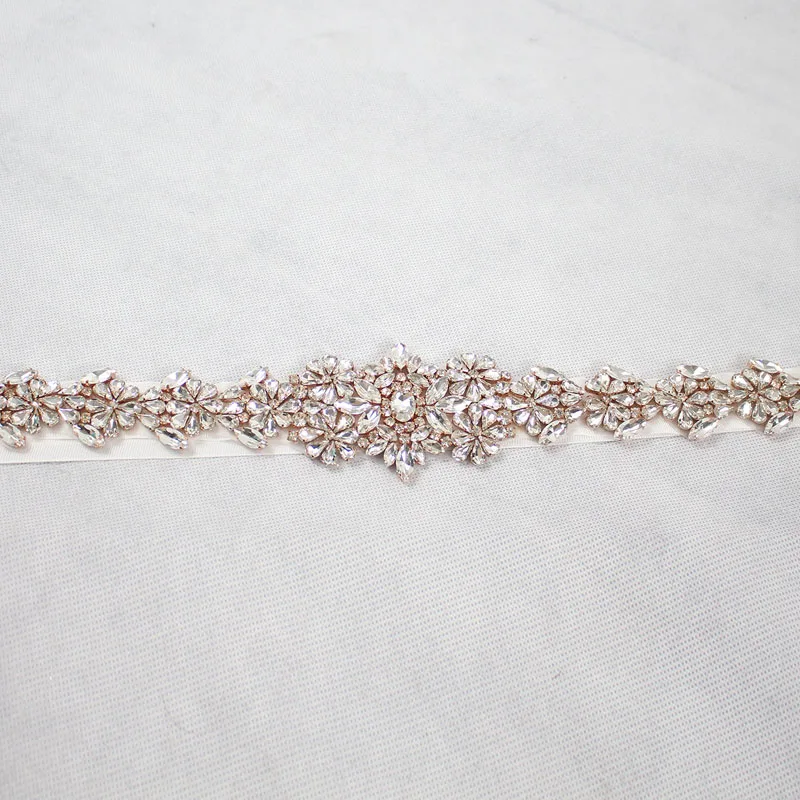 Ivory Color Belt SLBRIDAL розовое золото Кристалл Свадебный Пояс атласные Стразы вечернее платье для выпускного вечера пояс Свадебная лента пояс женские свадебные аксессуары - Цвет: Ivory Color Belt