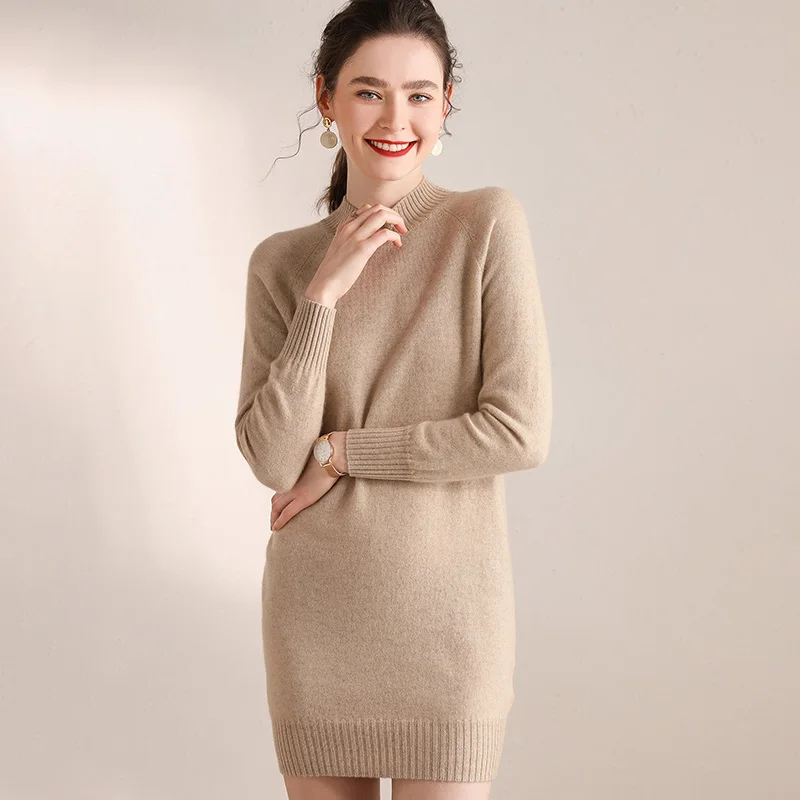 O-neck Long Sleeves Women's Knitting Jumper Autumn Winter Warm Thickening Sweater 100% Cashmere Dress Female | Женская одежда