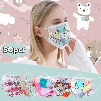 

50PCS Disposable Non-woven Face Mask Fashion Adult 3 Layer Mask Printing Patterned Mouths Mouth Mask With Design Cubrebocas