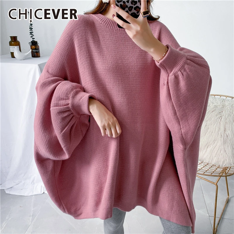 CHICEVER Vintage Sweater For Women O Neck Batwing