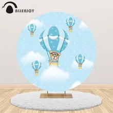 

Allenjoy Blue hot air Balloon Bear Background Birthday Welcome Party Circle Round backdrop Cover baby Shower Newborn Home Decor