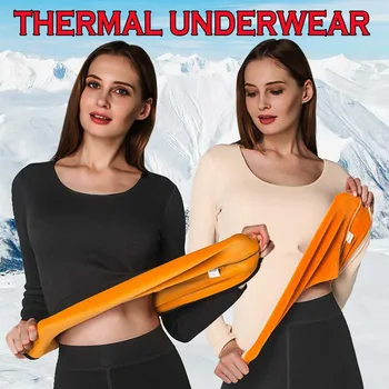 

3XL Long Sleeve Single Layer Velvet Thermal Clothing For Women Winter Underwear O-neck Basic For Thermos Tops Female Second Skin