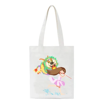 

Women Canvas Shopping Bag Cartoon Print Female Schoolgirl Shoulder Bag Eco Handbag Tote Reusable Grocery Shopper Bag