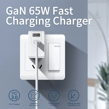 

65W Gallium Nitride Charger For UAV Super Fast Charge QC Flash Charging Mobile Phone Charger For Macbook Pro IPhone Samsung