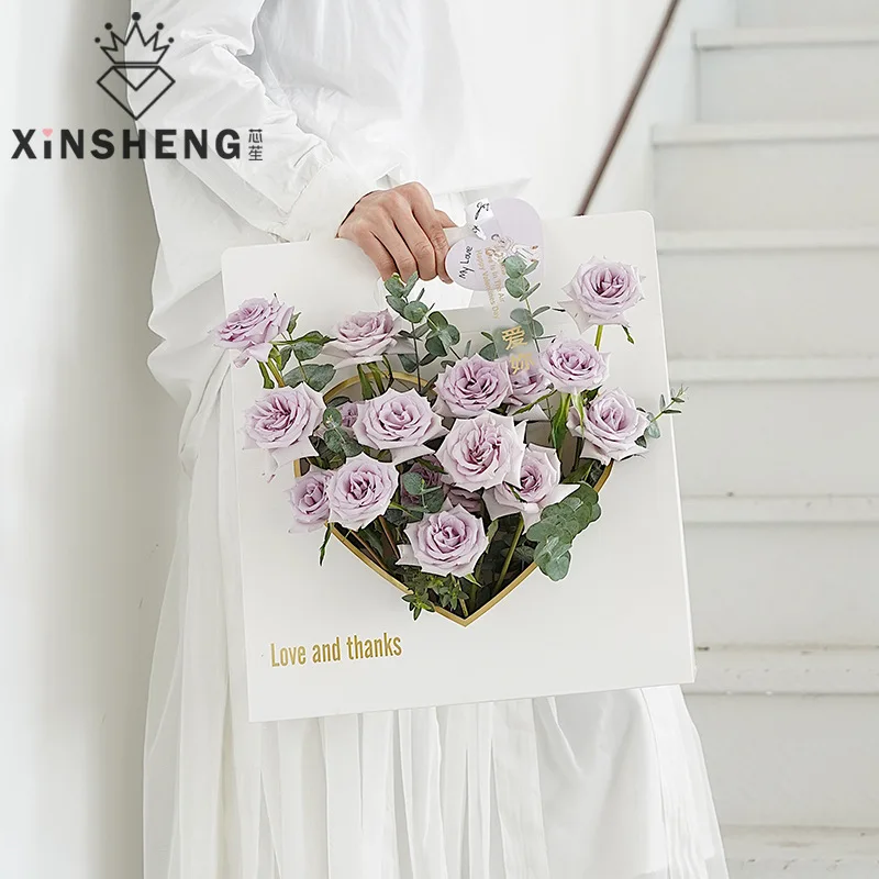 Heart-Shaped Flower Box Portable Subnet Red Mother's Day Gift Material Packaging Bag | Дом и сад