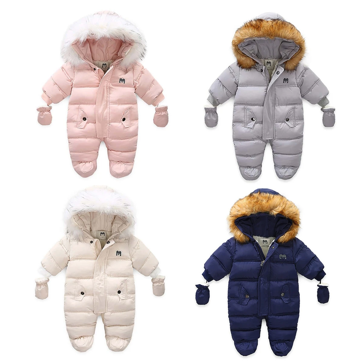 Baby Girl Boy Winter Warm Snow Wear Footies Romper Jumpsuit 6-24M Infant Toddler Casual Cotton Long Sleeve Hooded Parkas Outfits