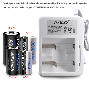 

PALO LED display Smart battery Charger for AA AAA SC C D Size Rechargeable Battery 1.2V Ni-MH Ni-CD Quick Charger For Flashlight