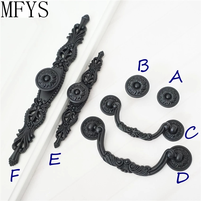 Description Picture 4 of itemMFYS Black Cabinet Handles with Backplate Wardrobe Pulls Vinatge Kitchen Cupboard Door Round Knobs Zinc Alloy Furniture Hardware