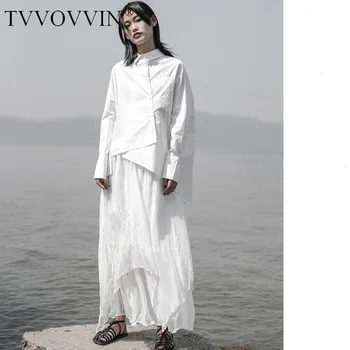 

TVVOVVIN 2019 Dark Style Sollid Color White Batwing Sleeve Shirt Asymmetry Irregular Cotton Shirt L199