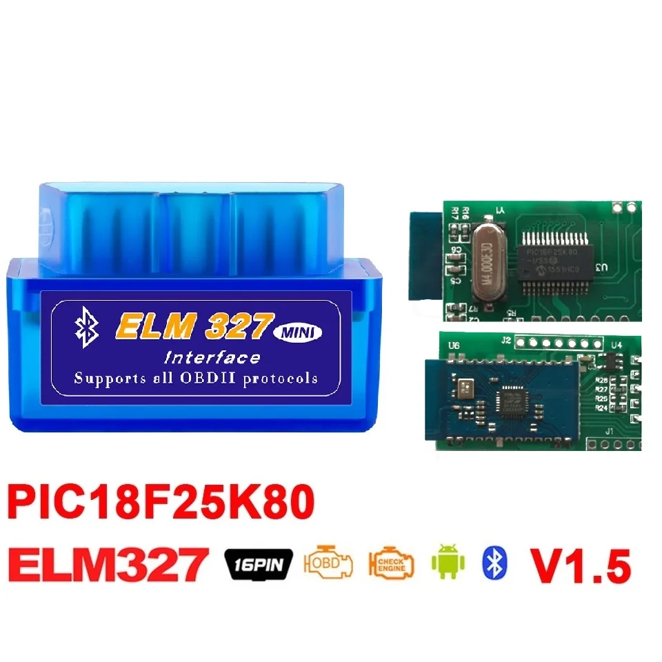 ELM 327 Bluetooth OBD2 V1.5 PIC18F25K80 ELM327 OBD2 сканер ELM327 Bluetooth адаптер ubber уплотнительное кольцо уплотнения 270 шт - Цвет: 2PCB BLUE