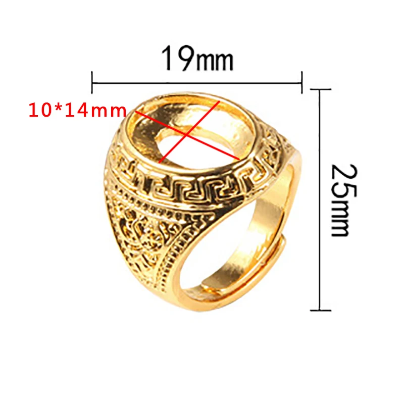 Сплав Ретро открытые золотые кольца пустая база подходит 10*14 мм овальные драгоценные камни настройки для мужчин и женщин Аксессуары для изготовления ювелирных изделий