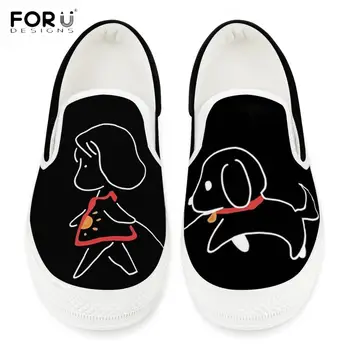 

FORUDESIGNS Funny Best Friend Forever BFF Dog and Girl Pattern Flats Shoes Women Comfortable Slip On Sneakers Casual Female Shoe